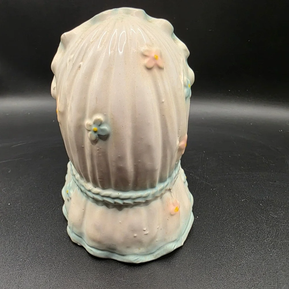 Vintage Ceramic Baby Bassinet Planter Ruffled Nursery Decor‎ Pastel Floral E1704